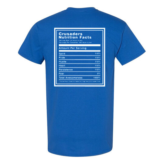 Crusader Nutrition Facts Add-On for Spirit Wear